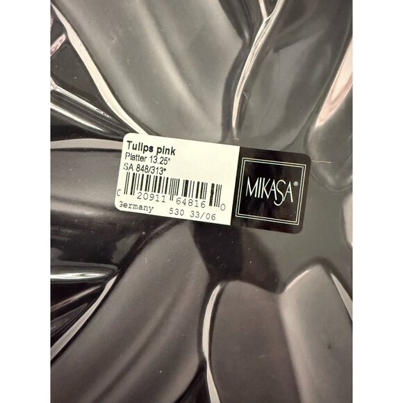 Mikasa Waltherglas Pink Frosted Tulip Crystal Serving Platter Germany Vtg NEW - Picture 4 of 4